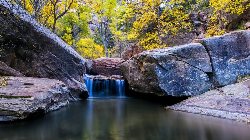 Small Waterfall in Canyon — Yellow