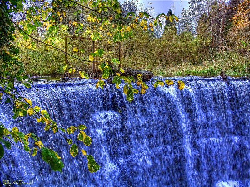 Small Waterfall in Forest — Blue, Serene, Autumn