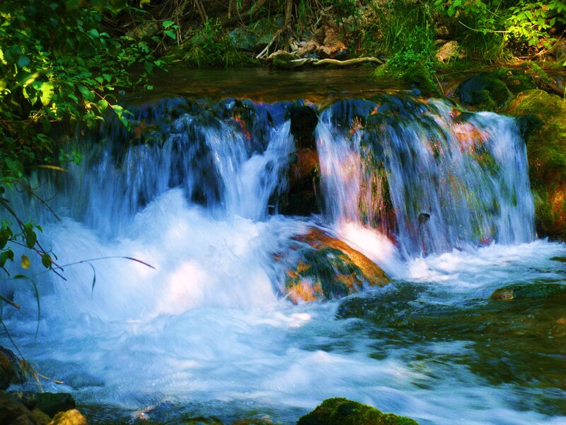 Small Waterfall in Forest — Blue, Serene