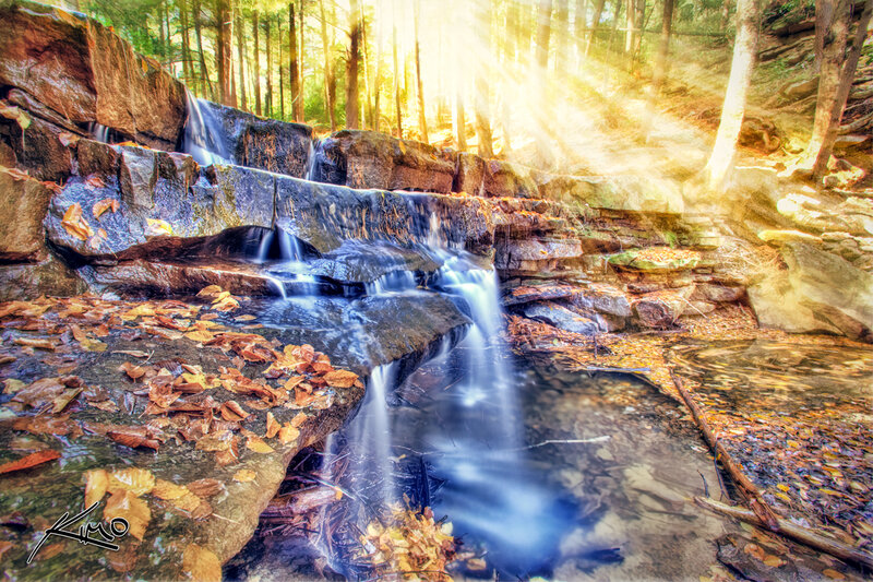 Small Waterfall in Forest — Brown, Serene, Autumn