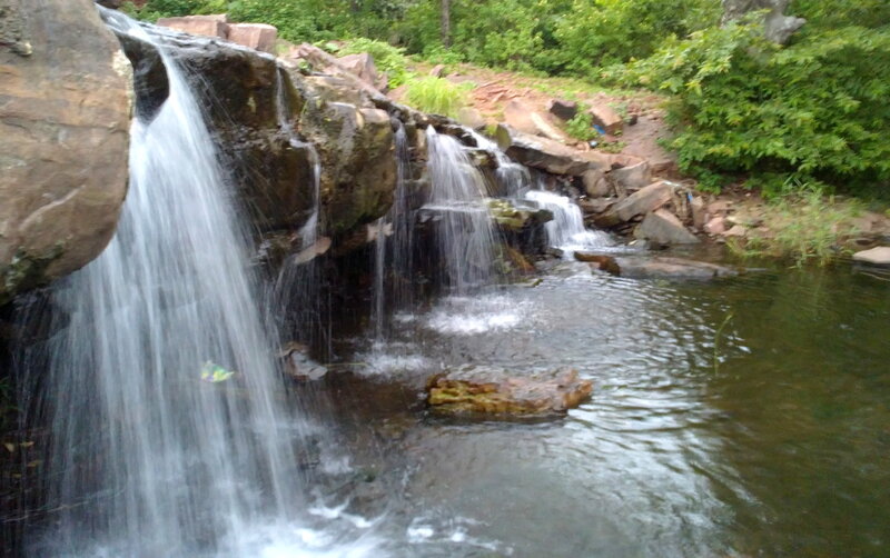 Small Waterfall in Forest — Green, Calm, Afternoon