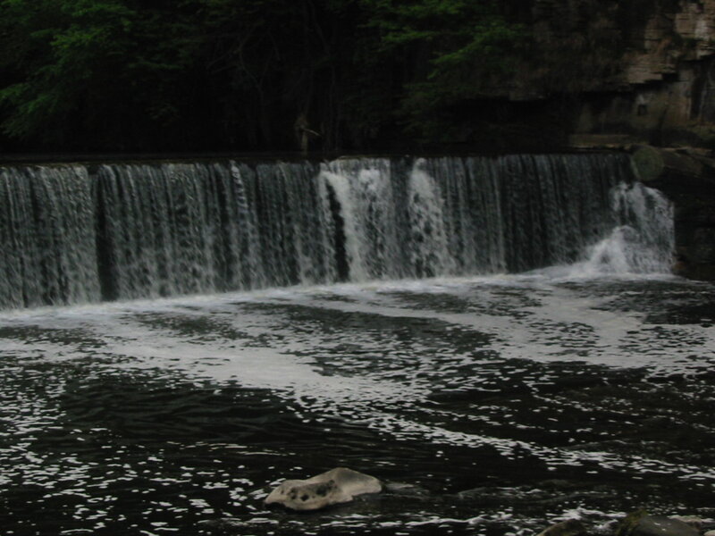 Small Waterfall in Forest — Green, Calm, Photograph