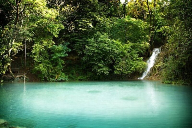 Small Waterfall in Forest — Green, Serene, Afternoon, Photograph, Pool