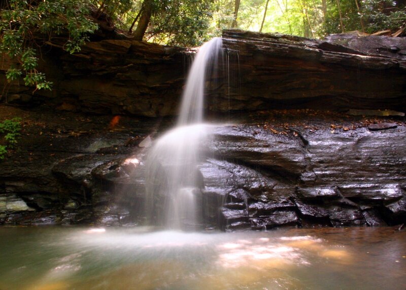 Small Waterfall in Forest — Green, Serene, Afternoon, Photograph, Rocks, Trees, Pool