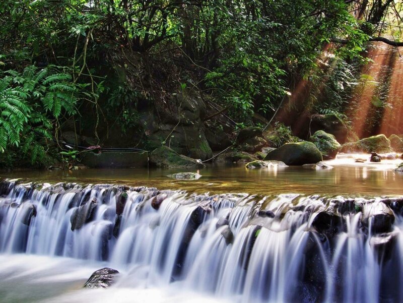 Small Waterfall in Forest — Green, Serene, Afternoon, Photograph, Stream