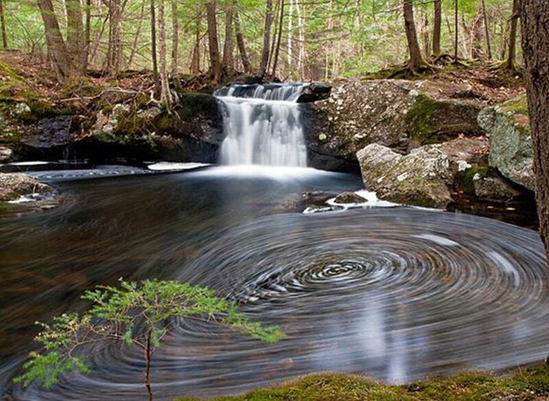 Small Waterfall in Forest — Green, Serene, Spring, Photograph
