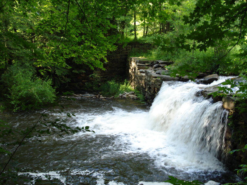 Small Waterfall in Forest — Green, Serene, Summer, Photograph, River, Stone Wall