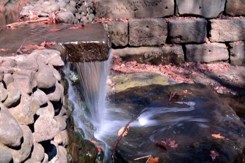 Small Waterfall in Garden — Brown, Serene