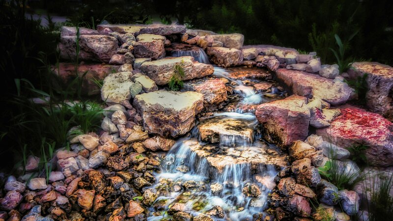 Small Waterfall in Garden — Brown