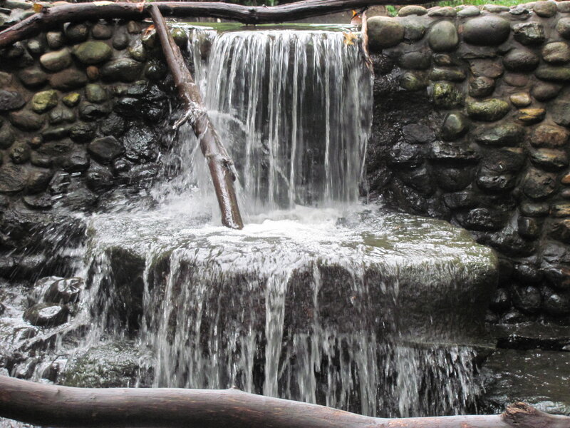 Small Waterfall in Garden — Gray