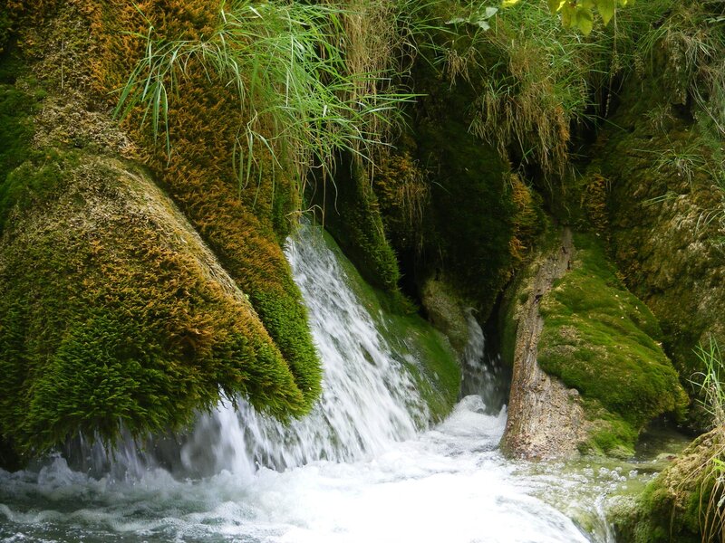 Small Waterfall in Mossy Rocks