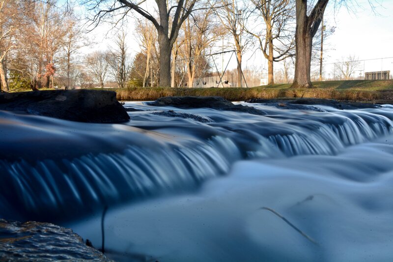 Small Waterfall in Park — Blue, Serene
