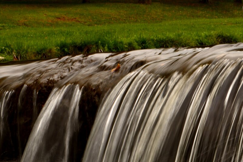 Small Waterfall in Park — Green, Calm, Autumn