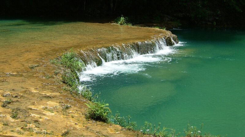 Small Waterfall in River — Green, Serene