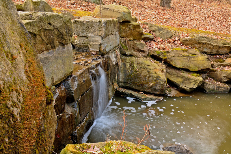 Small Waterfall in Rocks — Brown, Serene, Autumn