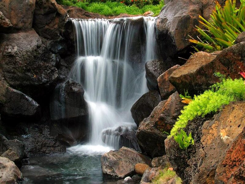 Small Waterfall in Rocks — Green, Serene, Photograph