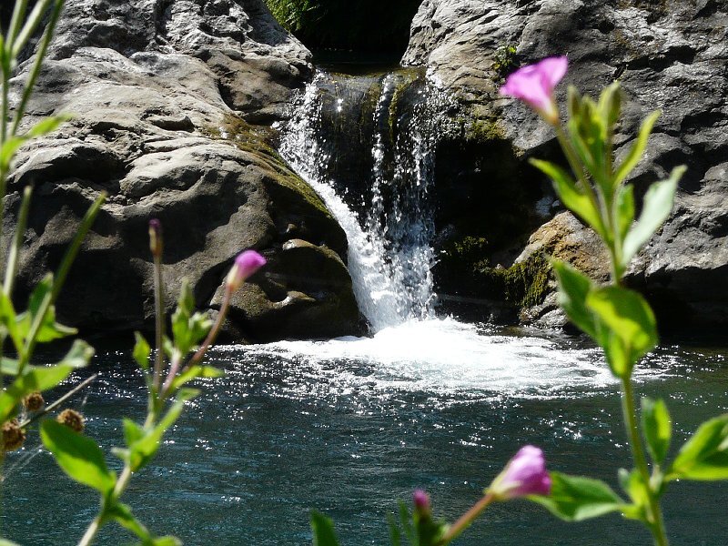 Small Waterfall in Rocks — Green