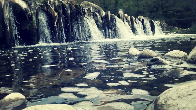 Small Waterfall in Stream — Blue, Calm, Photograph