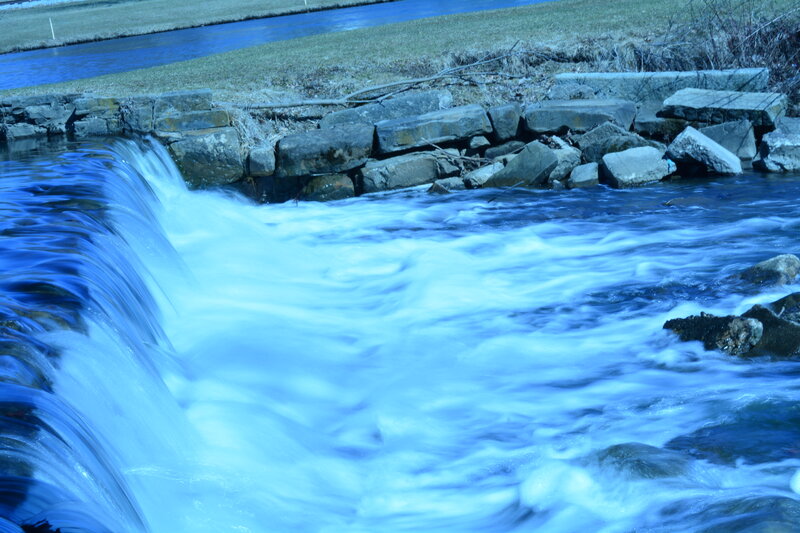 Small Waterfall in Stream — Blue, Calm