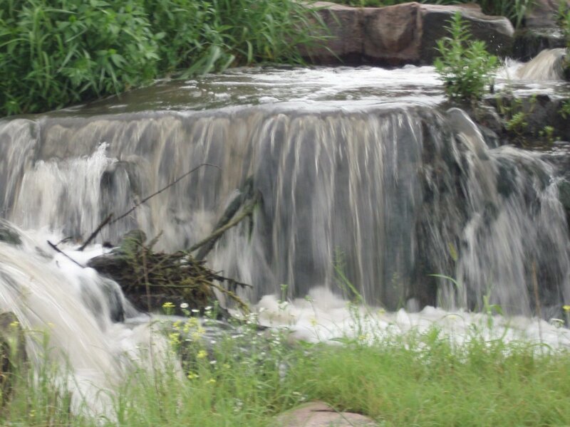 Small Waterfall in Stream — Green, Calm