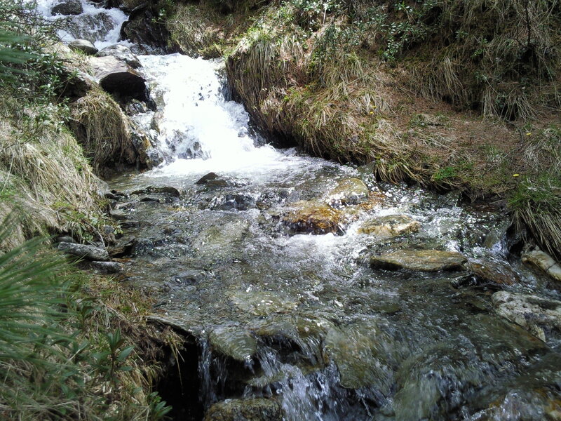 Small Waterfall in Stream — Green, Natural