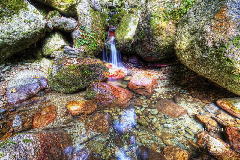 Small Waterfall in Stream — Green, Serene, Photograph