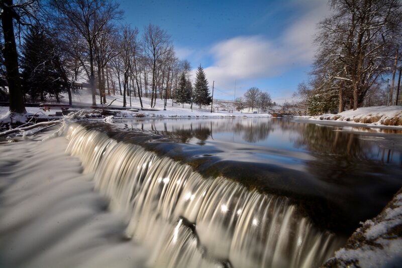 Small Waterfall in Winter — Blue