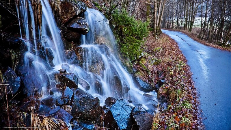 Small Waterfall on Rocks — Blue, Serene