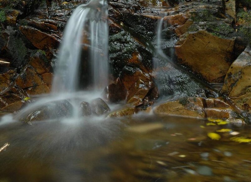 Small Waterfall on Rocks — Brown, Serene, Photograph