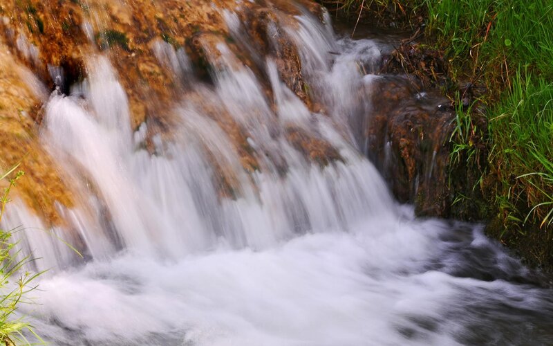 Small Waterfall on Rocks — Green, Calm