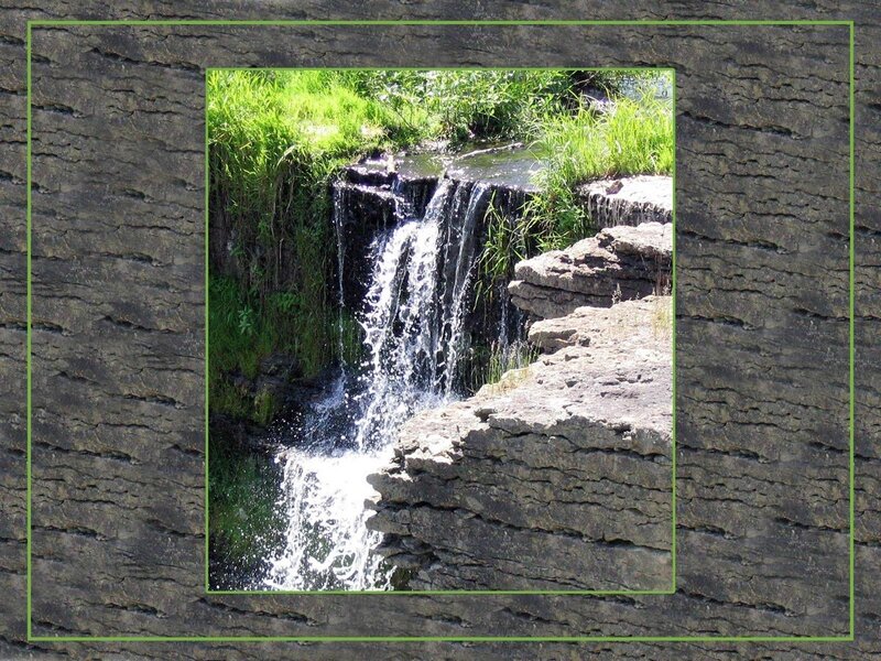 Small Waterfall on Rocks — Green, Serene, Afternoon, Photograph, Grass