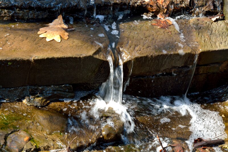 Small Waterfall over Rocks — Brown, Calm, Autumn, Photograph