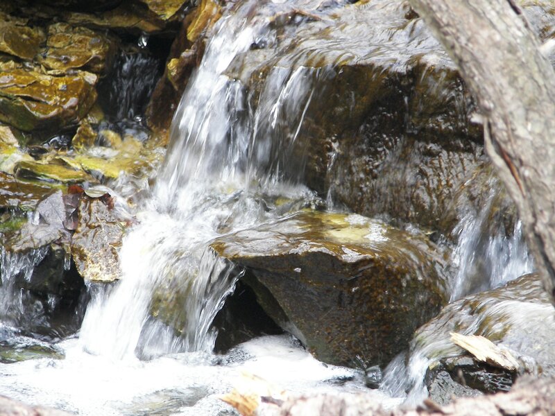 Small Waterfall over Rocks — Brown, Calm, Photograph, Leaves