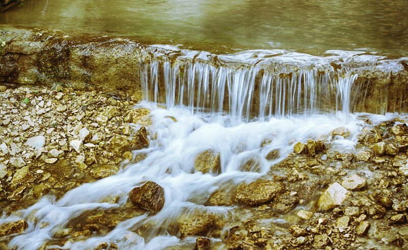 Small Waterfall over Rocks — Brown, Calm, Photograph, Stream
