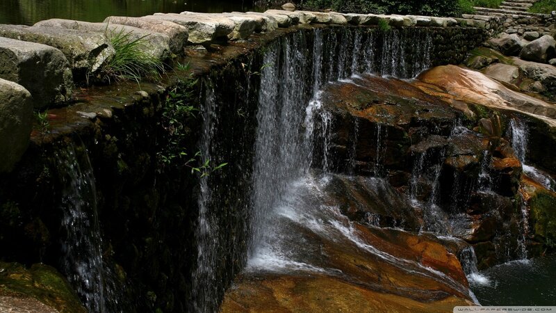 Small Waterfall over Rocks — Brown, Serene, Afternoon