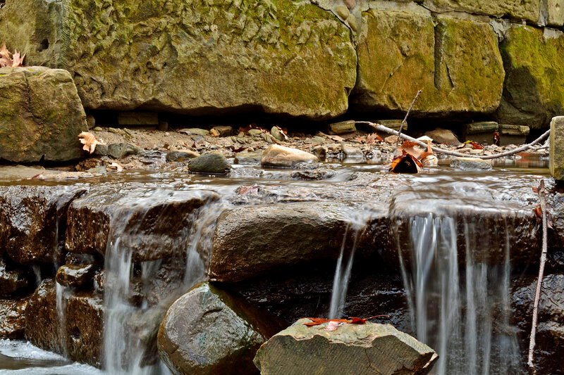 Small Waterfall over Rocks — Brown, Serene, Autumn