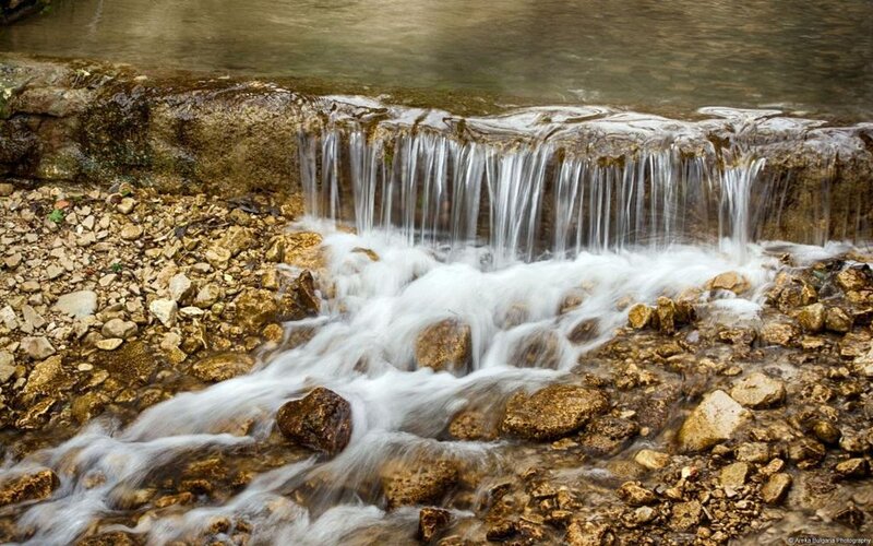 Small Waterfall over Rocks — Brown, Serene, Photograph, Stream