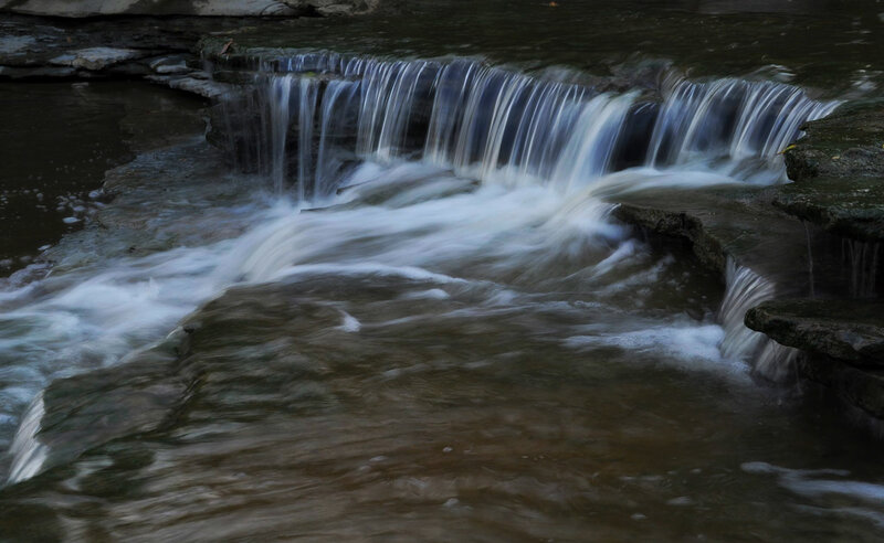 Small Waterfall over Rocks — Brown, Serene, Photograph, Water