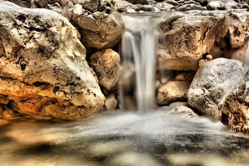 Small Waterfall over Rocks — Brown, Serene