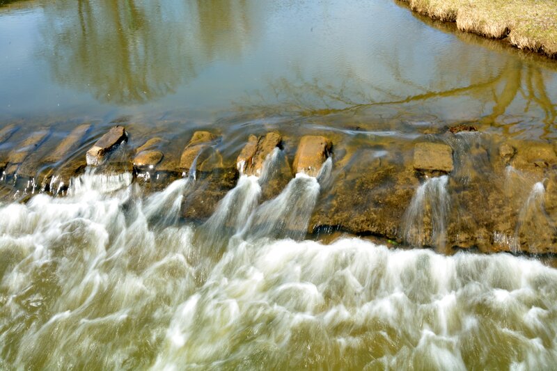 Small Waterfall over Rocks — Green, Calm, Afternoon, Photograph, River