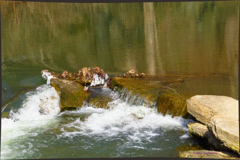 Small Waterfall over Rocks — Green, Calm, Afternoon, Photograph