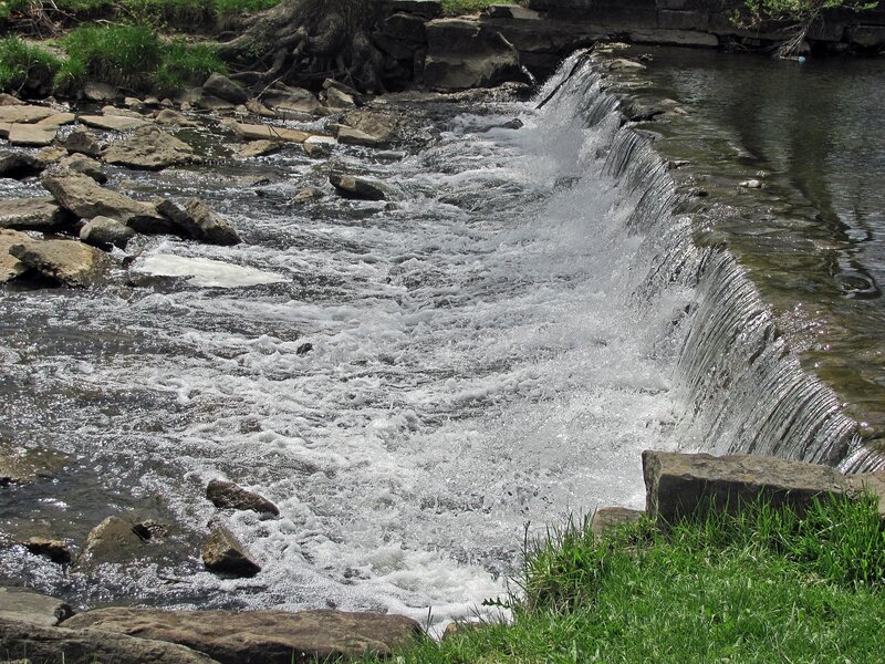 Small Waterfall over Rocks — Green, Calm, Afternoon