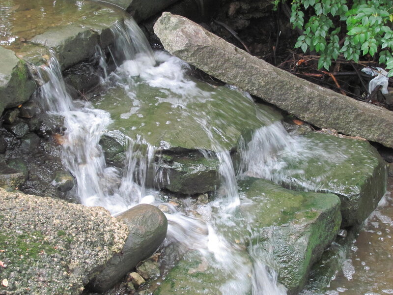 Small Waterfall over Rocks — Green, Calm, Photograph