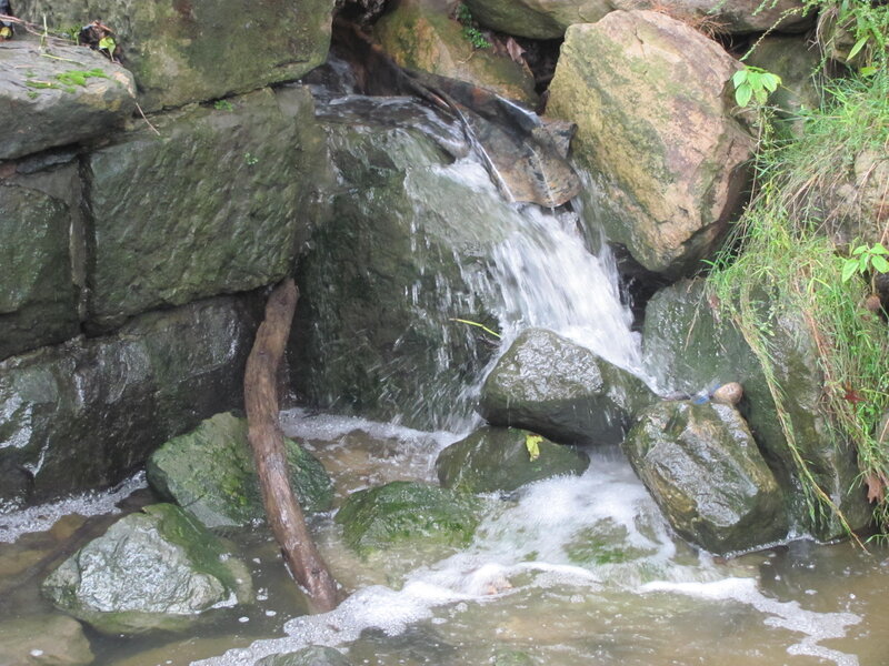 Small Waterfall over Rocks — Green, Calm