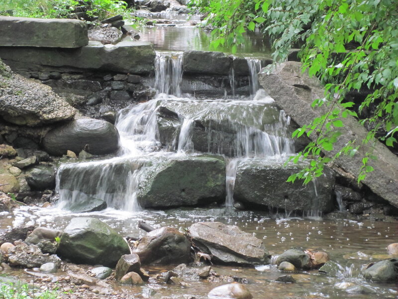 Small Waterfall over Rocks — Green, Serene, Summer, Photograph
