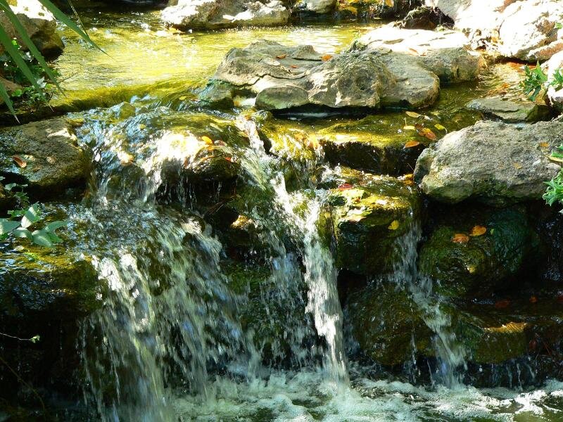 Small Waterfall over Rocks — Green, Serene