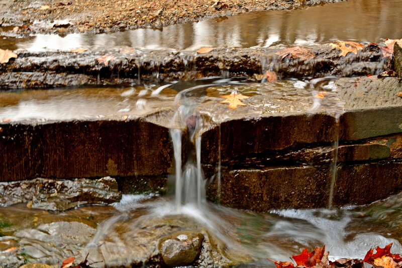 Small Waterfall with Leaves — Brown, Calm