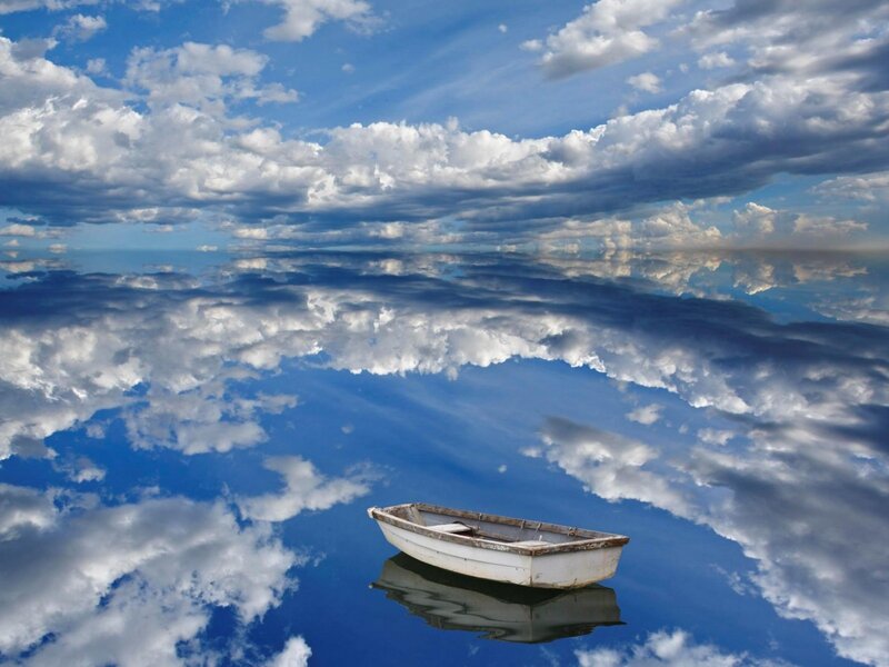 Small White Boat — Blue, Serene
