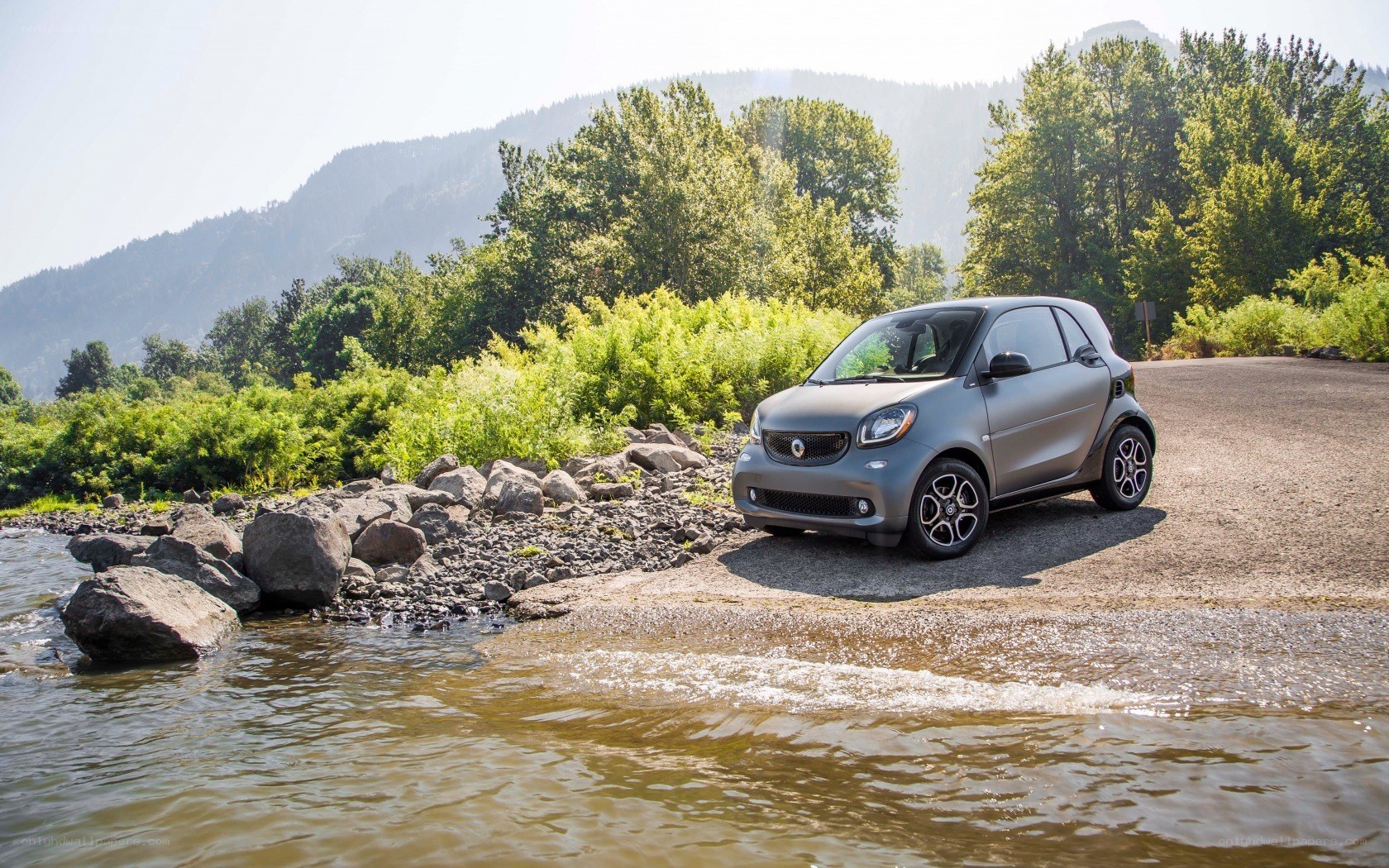 Smart car by a river