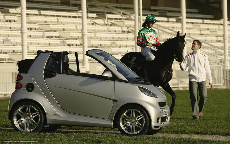 Smart car with horse and jockey